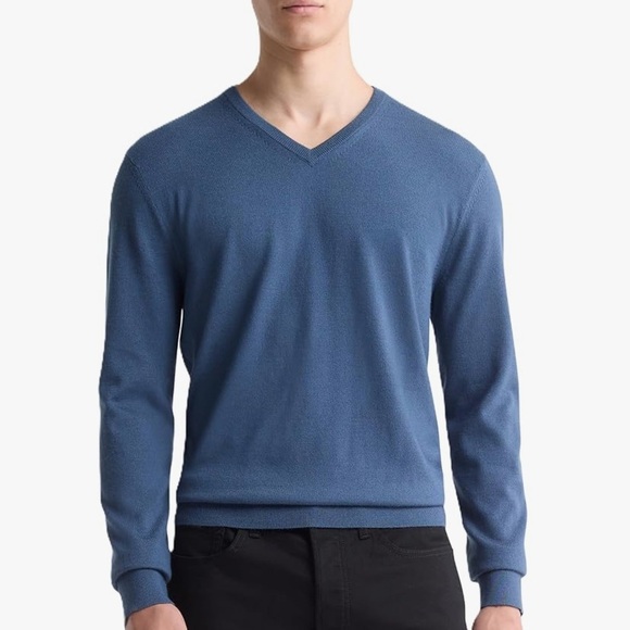 Calvin Klein Blue Extra Fine Merino Wool V-neck Sweater Fall Winter classic - Picture 5 of 5